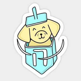 Hanukkah Dog in a Light Blue Dreidel, made by EndlessEmporium Sticker